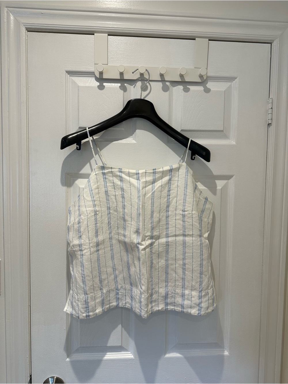 Banana Republic Linen White Camisole Top with Light Blue Vertical Stripes
